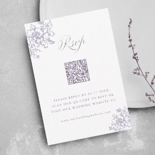 Cartão RSVP Código QR Casamento Jardim Lavanda Clássico