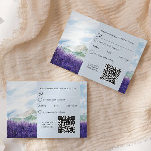 Cartão RSVP Código QR Casamento Montanha Lavanda Aquarela