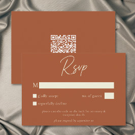 Cartão RSVP Código QR Casamento Outono Minimalista Terracota F
