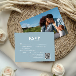 Cartão RSVP Código QR Casamento Poeira Azul Foto