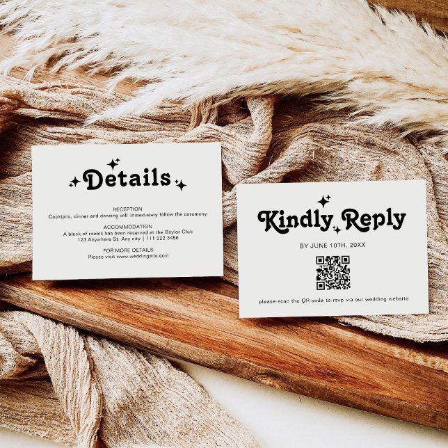 Cartão RSVP Código QR Casamento Retro Simples (Criador carregado)