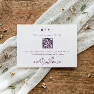 Cartão RSVP Código QR Casamento Roxo Berinjela Vitoriano Antig
