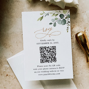 Cartão RSVP Código QR Casamento Russo Eucalyptus Greenery Dour
