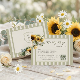 Cartão RSVP Código QR Casamento Rústico Girassol