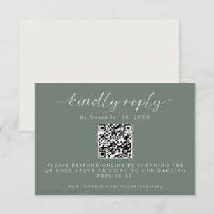 Cartão RSVP Código QR Casamento Sage Verde Para Sempre Respond
