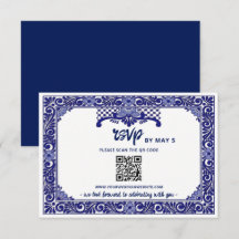 Código QR Casamento Talavera Azul Marinha Mexicana