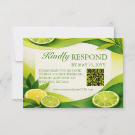 Cartão RSVP Código QR Casamento Verde Limão Cítrico