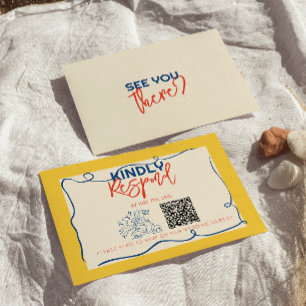 Cartão RSVP Código QR Colorido Casamento Quirky Cute Manuscrit