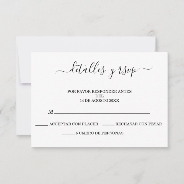 Cartão RSVP Código QR da Boda Espanhola Elegante Detalles Y RS (Frente)