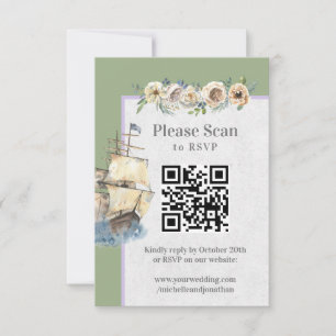 Cartão RSVP Código QR da Lavanda de Nave Floral de Casamento N