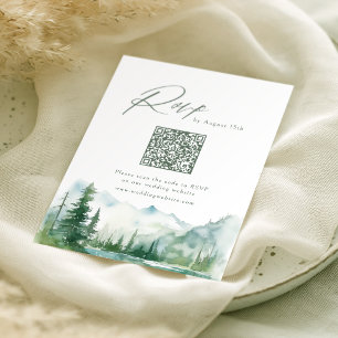 Cartão RSVP Código QR de água-forte da montanha floresta rústi