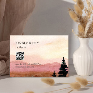 Cartão RSVP Código QR de Aquarela do Lago da Montanha Mauve