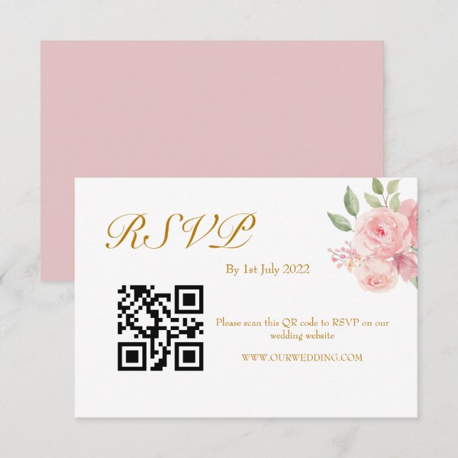 Cartão RSVP Código QR de Aquarela ROSA (Frente/Verso)