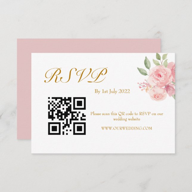 Cartão RSVP Código QR de Aquarela ROSE (Frente/Verso)