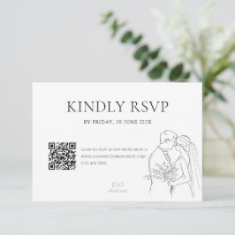Cartão RSVP Código QR de Arte de Linha de Casamento Minimalist