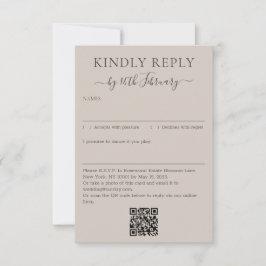 Cartão RSVP Código QR de Assinatura Bege Suave de Casamento Re