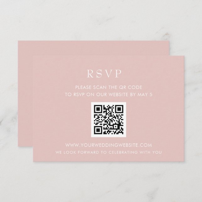 Cartão RSVP CÓDIGO QR de Blush Moderno Elegante Simples (Frente/Verso)