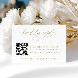 Cartão RSVP Código QR de Caligrafia Dourada Elegante Moderna p