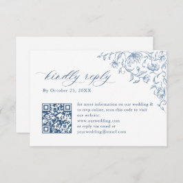Cartão RSVP Código QR de casamento azul empoeirado floral orna