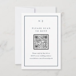 Cartão RSVP Código QR de Casamento Azul Marinho Clássico Elega