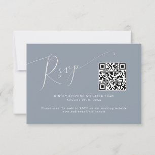 Cartão RSVP Código QR de Casamento Azul Mínimo Dusty