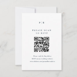 Cartão RSVP Código QR de Casamento Azul Naval Clássico Elegant