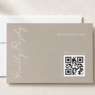Cartão RSVP Código QR de casamento bege escuro moderno