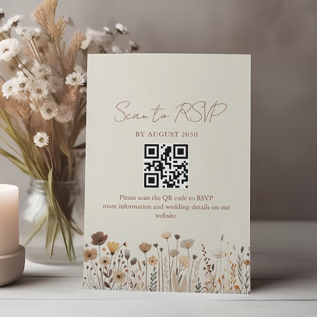 Cartão RSVP Código QR de Casamento Boho Terracotta (Criador carregado)