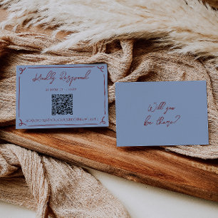 Cartão RSVP Código QR de casamento caprichoso moldura azul ver