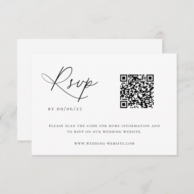 Cartão RSVP Código QR de Casamento Chic Costeiro Contemporâneo (Frente/Verso)