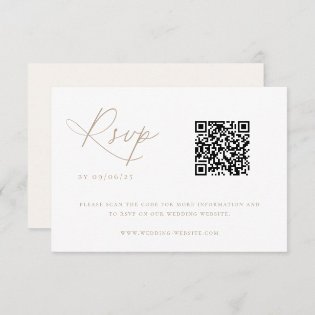 Cartão RSVP Código QR de Casamento Chic Costeiro Contemporâneo (Frente/Verso)