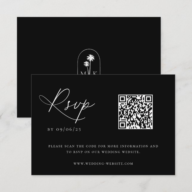 Cartão RSVP Código QR de Casamento Chic Costeiro Contemporâneo (Frente/Verso)