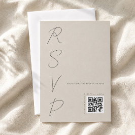 Cartão RSVP Código QR de casamento cinza simples e quente