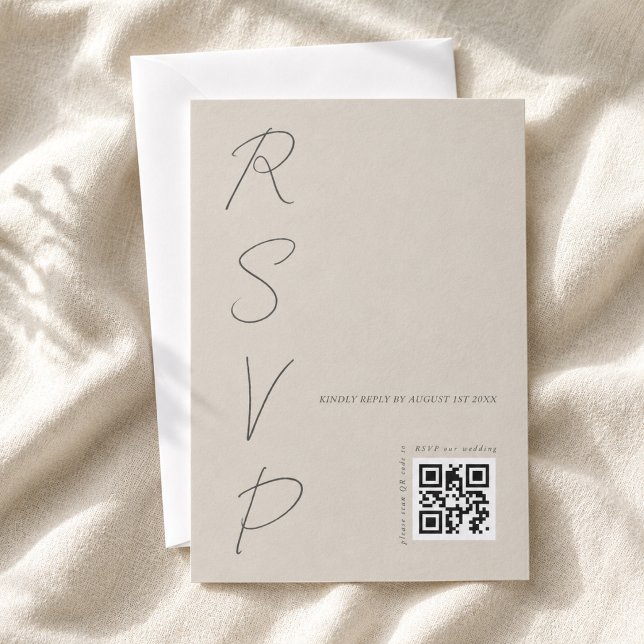 Cartão RSVP Código QR de casamento cinza simples e quente (Criador carregado)