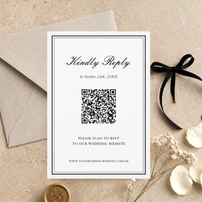 Cartão RSVP Código QR de Casamento Clássico Elegante Simples (Criador carregado)