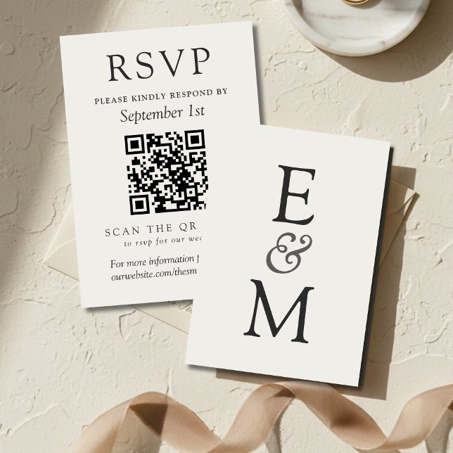 Cartão RSVP Código QR de Casamento Clássico em Marfim Simples (Simple Ivory Classic Wedding QR Code RSVP Card)