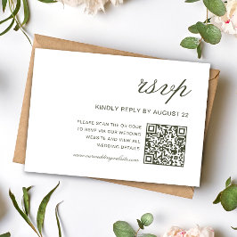 Cartão RSVP Código QR de Casamento Clássico em Poeira Verde El