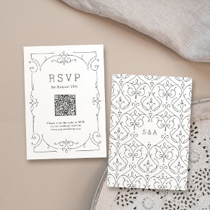 Cartão RSVP Código QR de casamento clássico moderno elegante v