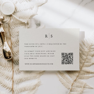 Cartão RSVP Código QR de Casamento Clássico Preto & Ecru Monog