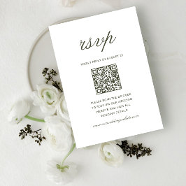 Cartão RSVP Código QR de Casamento Clássico Verde Elegante e E
