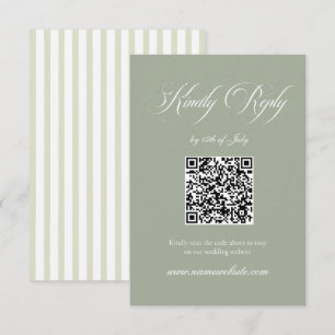 Cartão RSVP Código QR de Casamento Clássico Verde Sálvia Elega