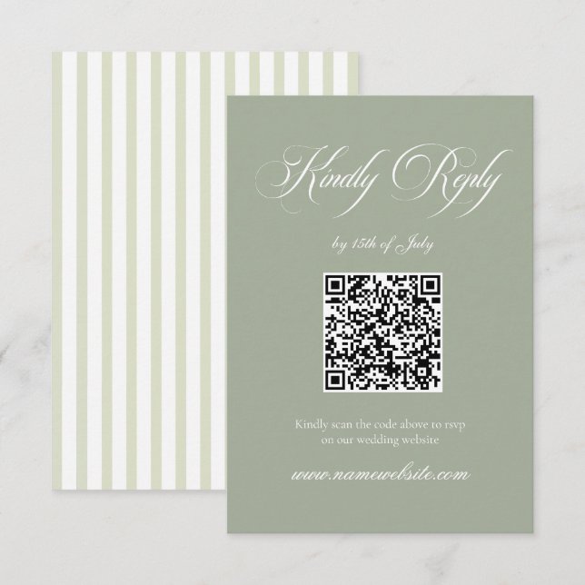 Cartão RSVP Código QR de Casamento Clássico Verde Sálvia Elega (Frente/Verso)