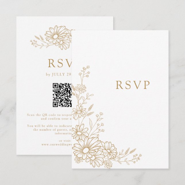 Cartão RSVP Código QR de casamento com dálias botânicas em dou (Frente/Verso)
