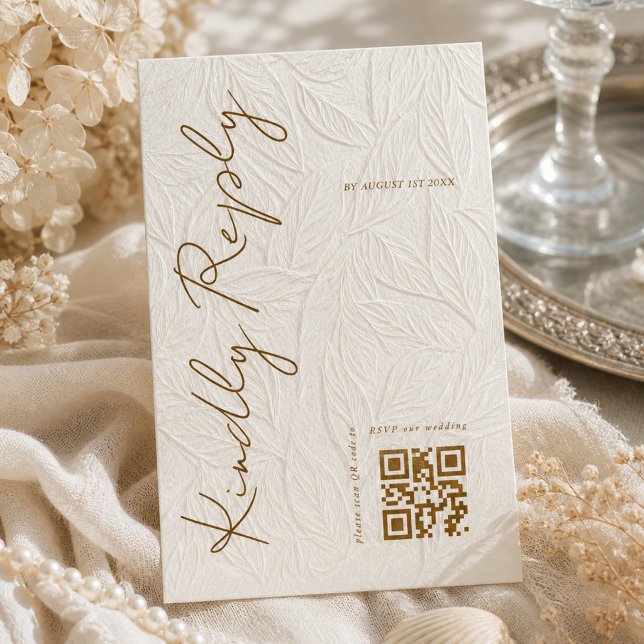 Cartão RSVP Código QR de casamento com impressão de marfim sim (Criador carregado)