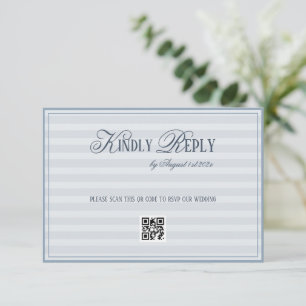 Cartão RSVP Código QR de casamento com listras azuis de Patel