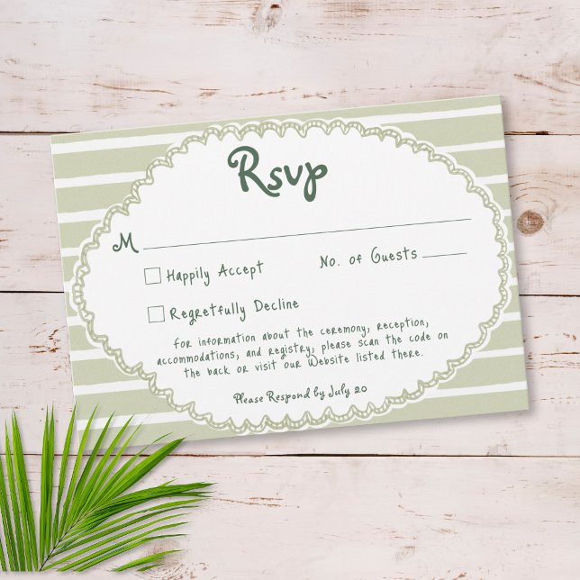 Cartão RSVP Código QR de Casamento com Palmeira do Sol Chic Co (Coastal Chic Sun Palm Tree Wedding RSVP Card)