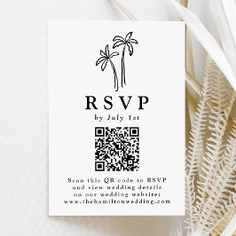 Cartão RSVP Código QR de Casamento com Palmeiras Pretas Desenh