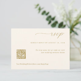 Cartão RSVP Código QR de Casamento Creme e Dourado Romântico S