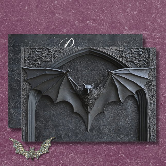 Cartão RSVP Código QR de Casamento de Bat e Arch Preto do Hall (Gothic Halloween Black Bat & Arch Wedding QR Code RSVP Card)