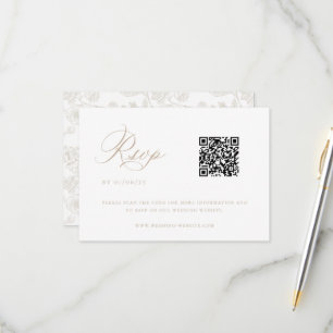 Cartão RSVP Código QR de Casamento de Beige Chinoiserie